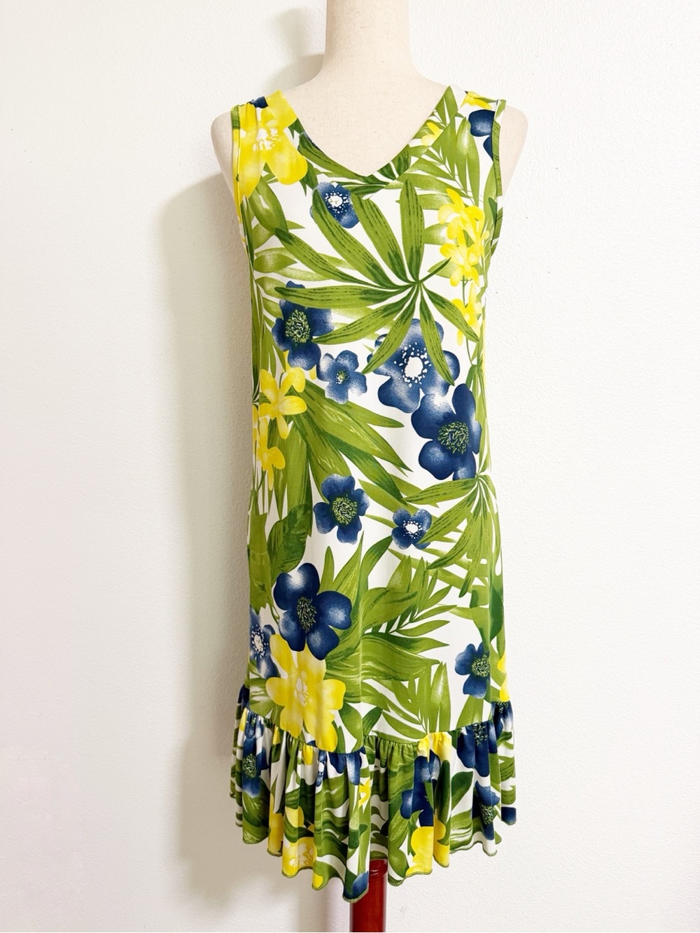 NEW Mackenzie & James Tropical Floral Ruffle Hem Knit Tank Dress
